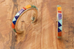 Calvin Begay Genuine Gemstone Sterling Silver Hoop Earrings